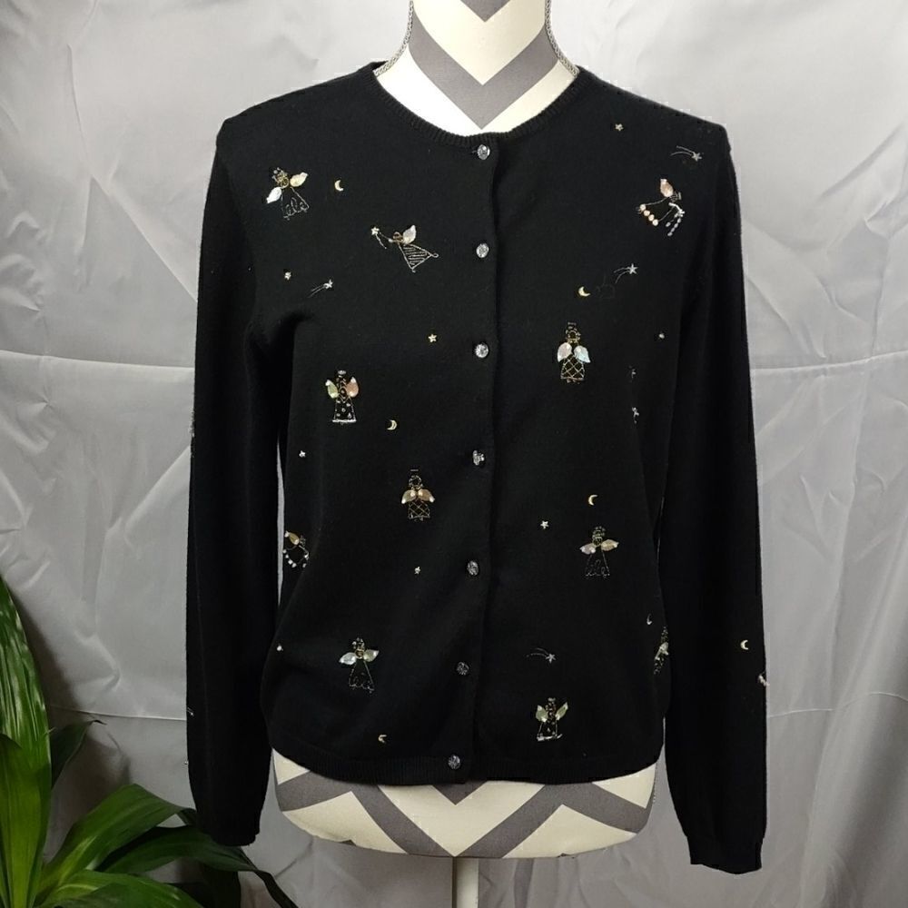 Vintage Talbots Angel Beaded Cardigan Sweater